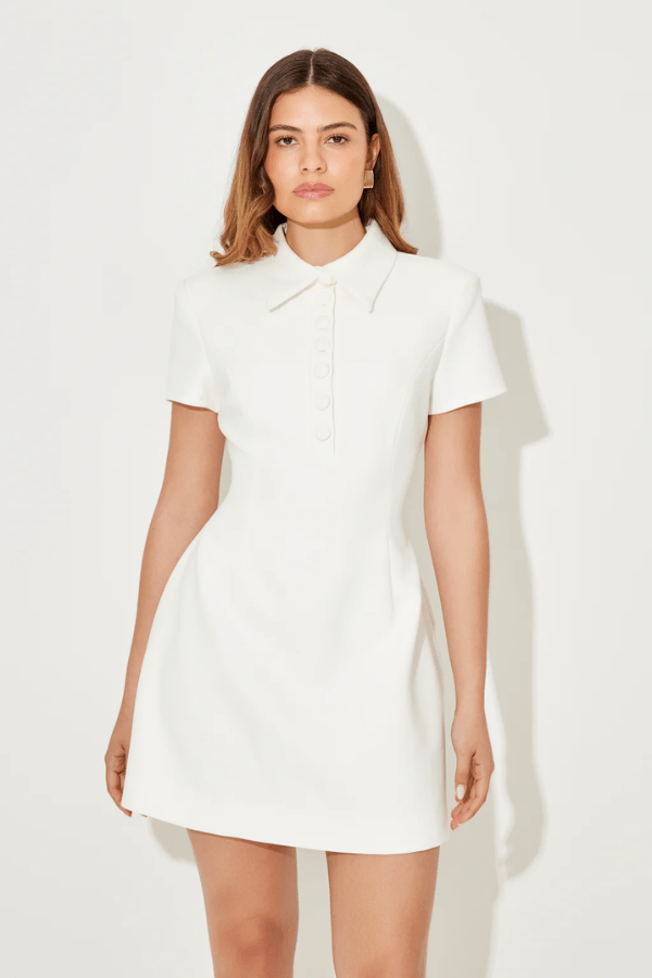 The Ultimate Muse Collared Mini Dress With Volume Skirt White