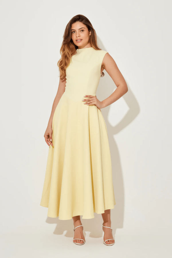 The Ultimate Muse Sleeveless High Waist Midi Dress Lemon