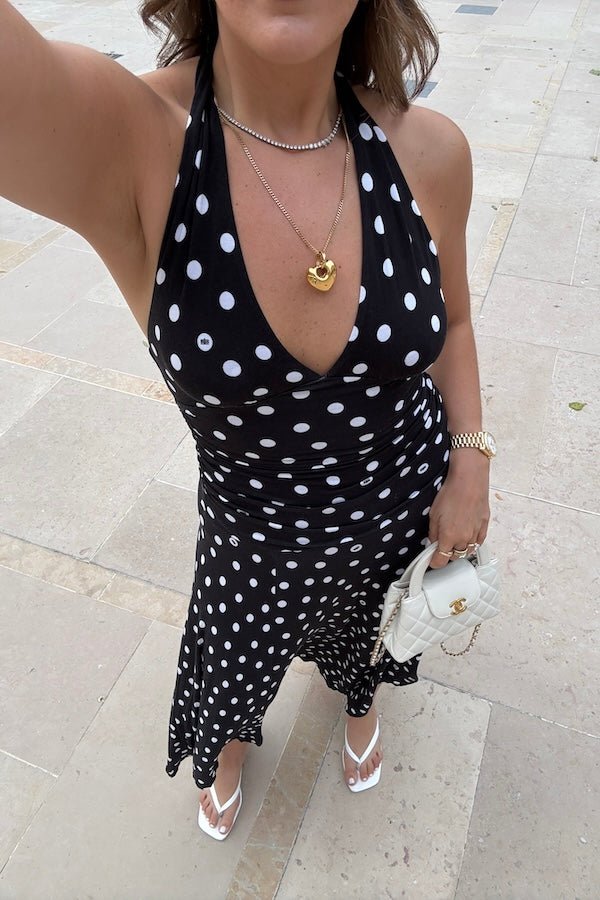 Paris Midi Dress Black Polka Dot