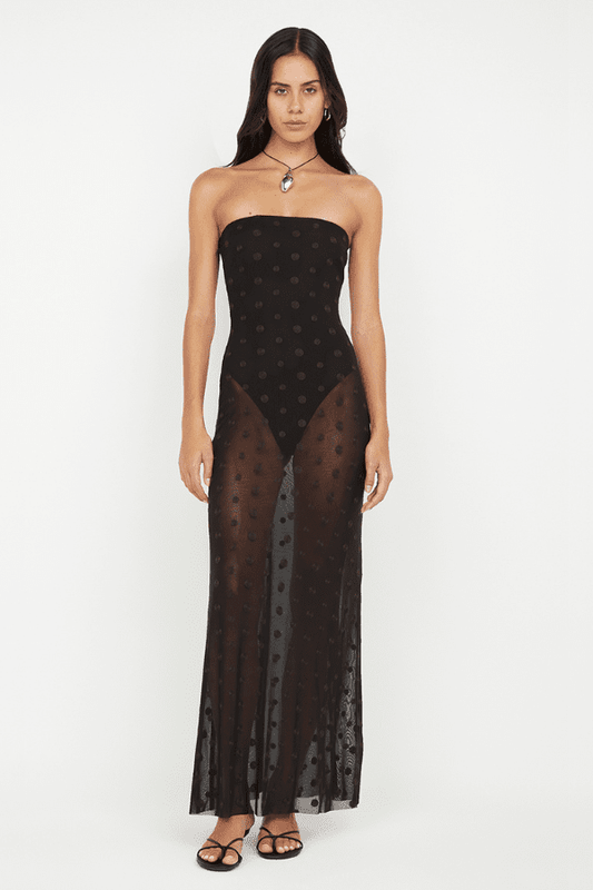 Karla Strapless Maxi Dress Black/Choc Spot