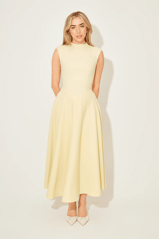 The Ultimate Muse Sleeveless High Waist Midi Dress Lemon