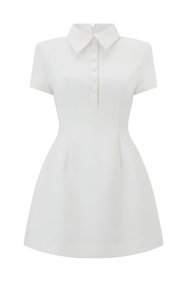 The Ultimate Muse Collared Mini Dress With Volume Skirt White