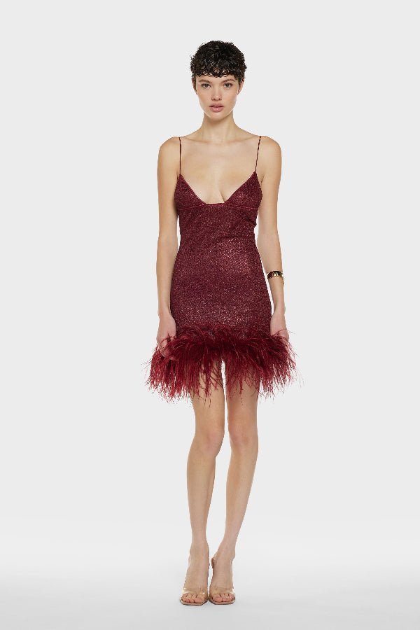 Lumiere Plumage Short Dress Burgundy