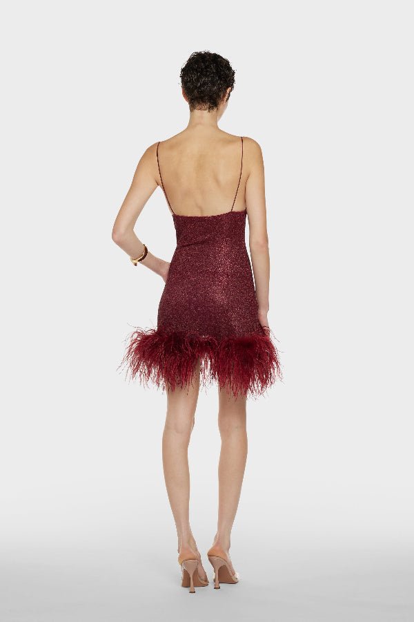 Lumiere Plumage Short Dress Burgundy