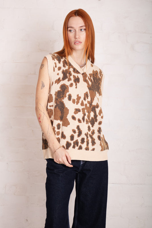 Daisy Cow Print Knitted Vest